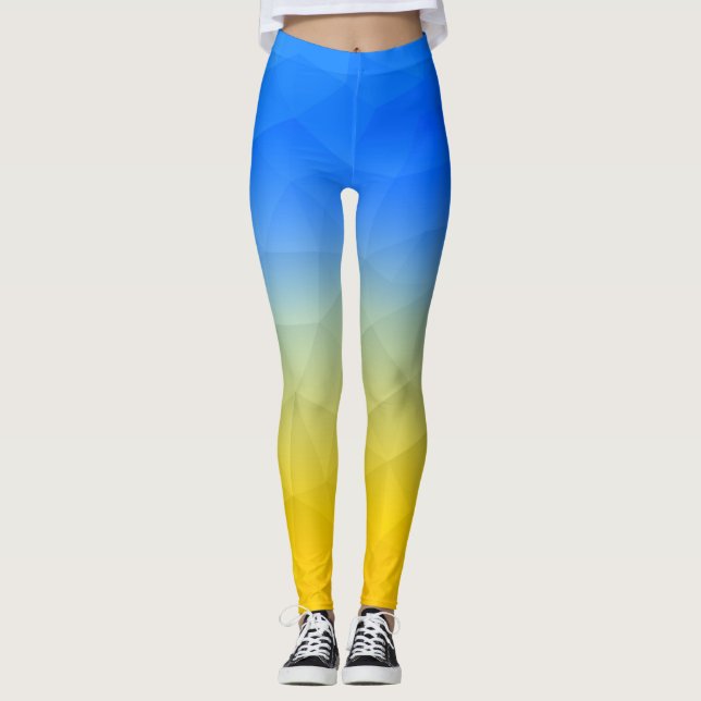 Ukraine yellow blue geometric mesh pattern leggings (Front)