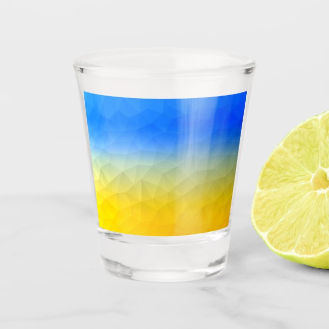 Ukraine yellow blue geometric mesh pattern shot glass (Front)