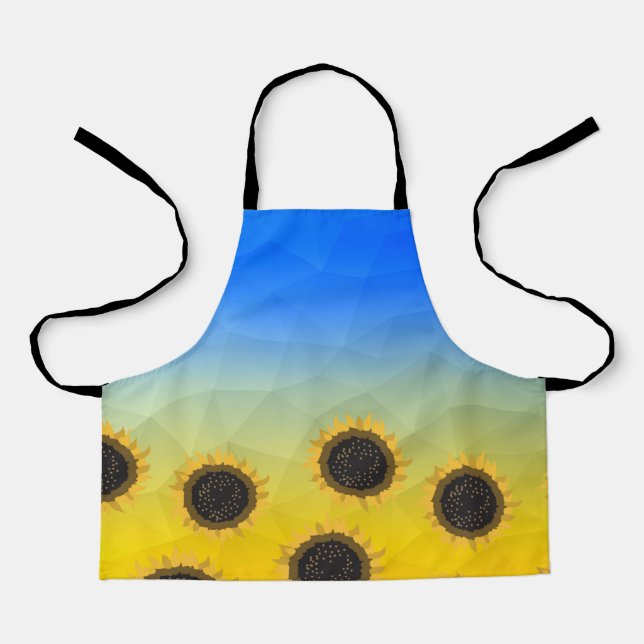Ukraine yellow blue geometry mesh pattern Flowers Apron (Front)