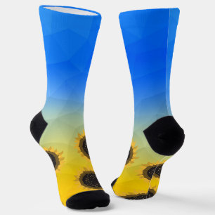 Ukraine yellow blue geometry mesh pattern Flowers Socks