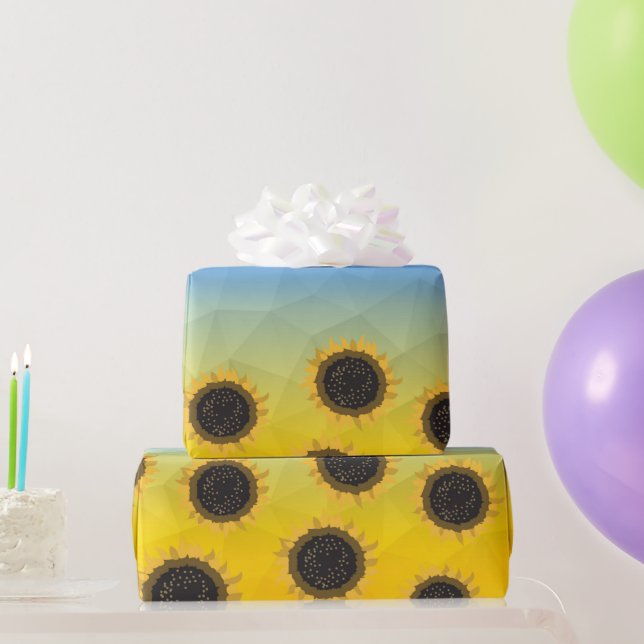 Ukraine yellow blue geometry mesh pattern Flowers Wrapping Paper (Party Gifts)