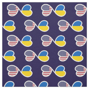 Ukrainian American Flags Entwined Hearts Ukraine Fabric
