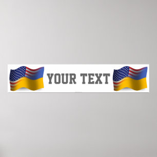 Ukrainian-American Waving Flag Banner Poster