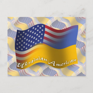 Ukrainian-American Waving Flag Postcard