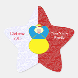 Ukrainian Angel Flag on Red and White Personalised Star Sticker