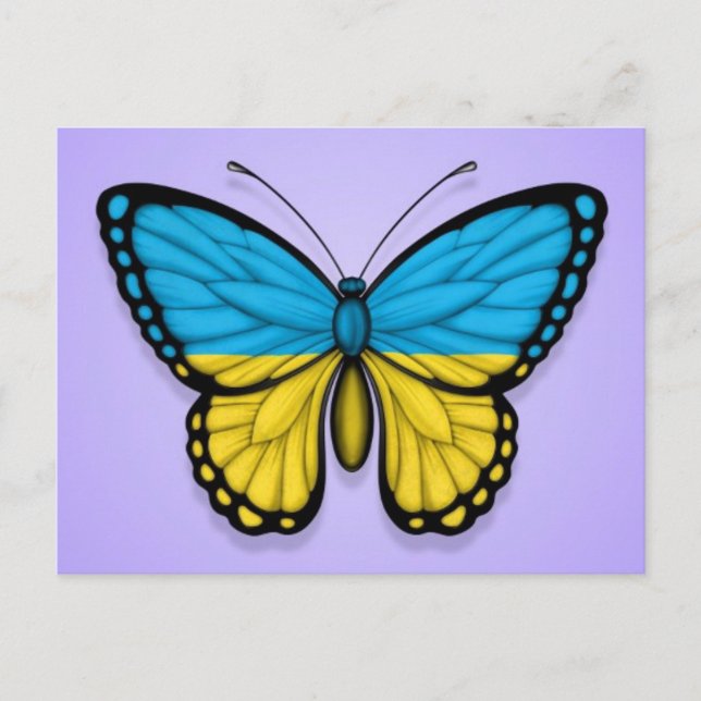 Ukrainian Butterfly Flag on Purple Postcard (Front)