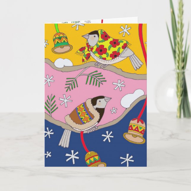 Ukrainian Christmas Chickadees by Vera Trembach Holiday Card (Front)