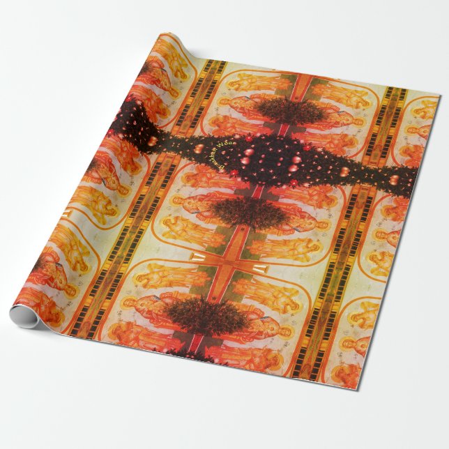 Ukrainian Christmas Fluorescent Wrapping Paper (Unrolled)