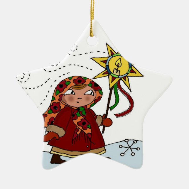 Ukrainian Christmas Star Ceramic Tree Decoration (Front)