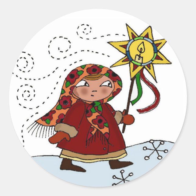 Ukrainian Christmas Star Classic Round Sticker (Front)