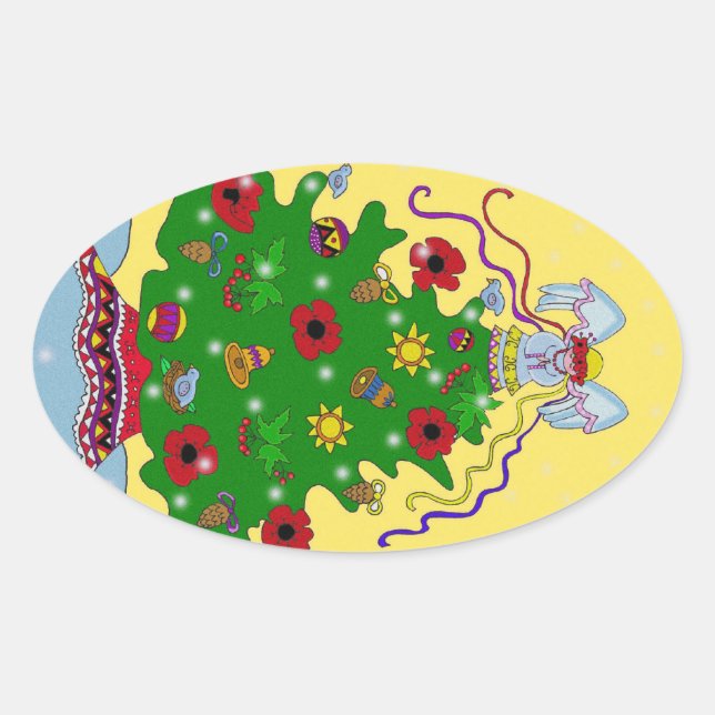 Ukrainian Christmas Tree Oval Sticker (Front)