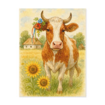 Ukrainian Cow Sunflowers Postcard Postcrossing