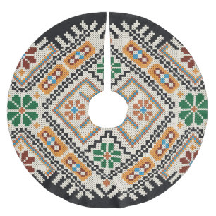 Ukrainian Cross-Stitch: Ethnic Handmade Pattern. Brushed Polyester Tree Skirt