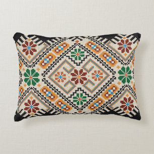 Ukrainian Cross-Stitch: Ethnic Handmade Pattern. Decorative Cushion