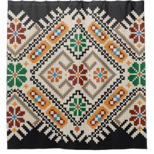 Ukrainian Cross-Stitch: Ethnic Handmade Pattern. Shower Curtain