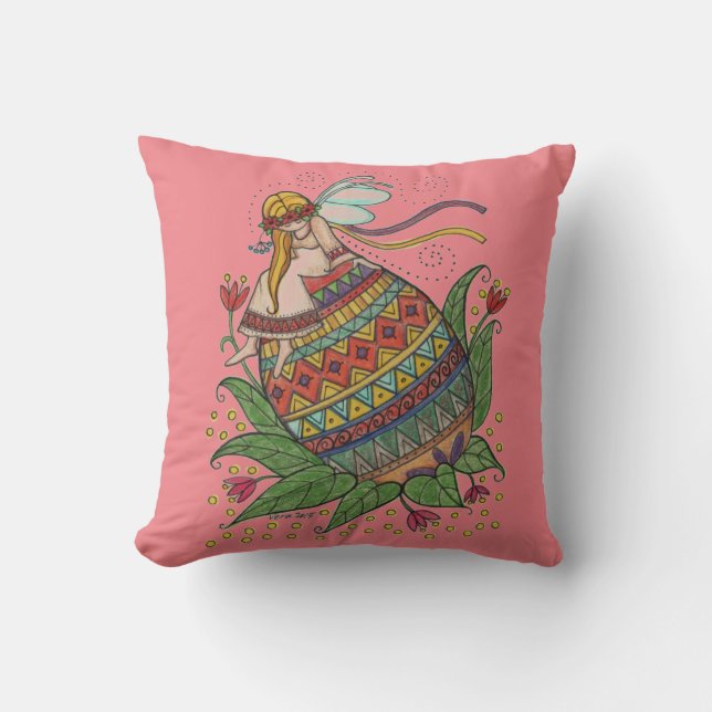 Ukrainian Easter Egg Angel Pysanka Folk Art Cushion (Front)