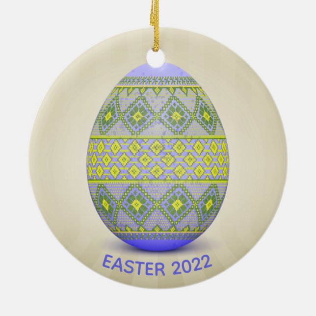 Ukrainian Easter Egg (Pysanka) Design Ceramic Orna Ceramic Tree Decoration (Back)
