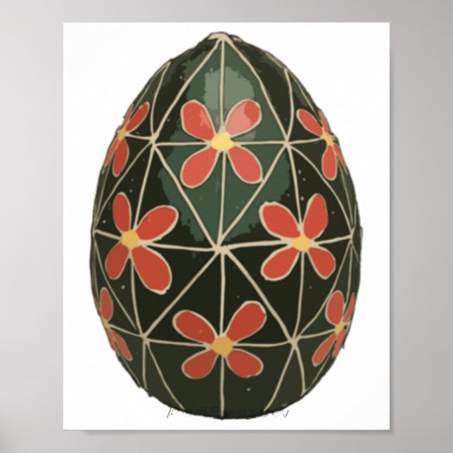 Ukrainian Easter Egg With Floral Motif Sticker  Poster (Front)
