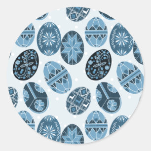 Ukrainian Easter eggs blue pattern Classic Round Sticker