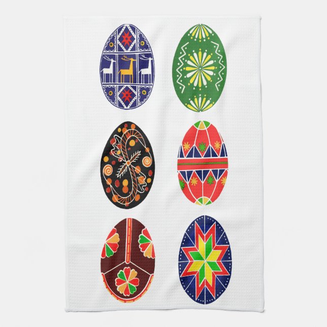 Ukrainian Easter eggs pysanky Tea Towel (Vertical)