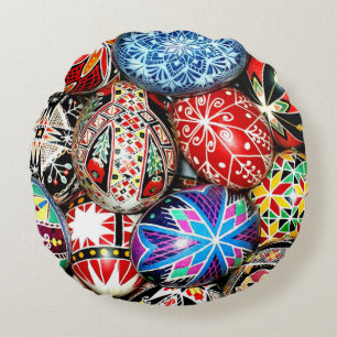 Ukrainian Easter Eggs, Round Cushion