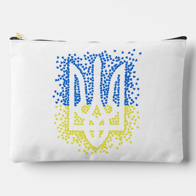 Ukrainian emblem trident tryzub scattering hearts accessory pouch (Front)
