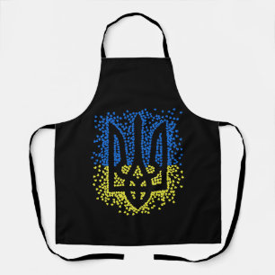 Ukrainian emblem trident tryzub scattering hearts apron