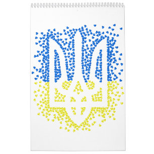 Ukrainian emblem trident tryzub scattering hearts calendar