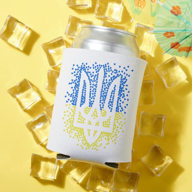 Ukrainian emblem trident tryzub scattering hearts can cooler (In Situ Summer)