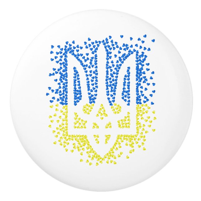 Ukrainian emblem trident tryzub scattering hearts ceramic knob (Front)