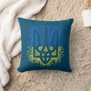 Ukrainian emblem trident tryzub scattering hearts cushion