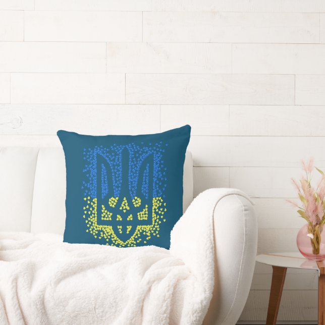 Ukrainian emblem trident tryzub scattering hearts cushion (Couch)