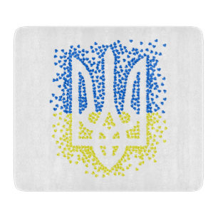 Ukrainian emblem trident tryzub scattering hearts cutting board