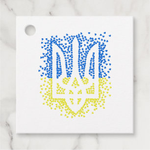 Ukrainian emblem trident tryzub scattering hearts favour tags