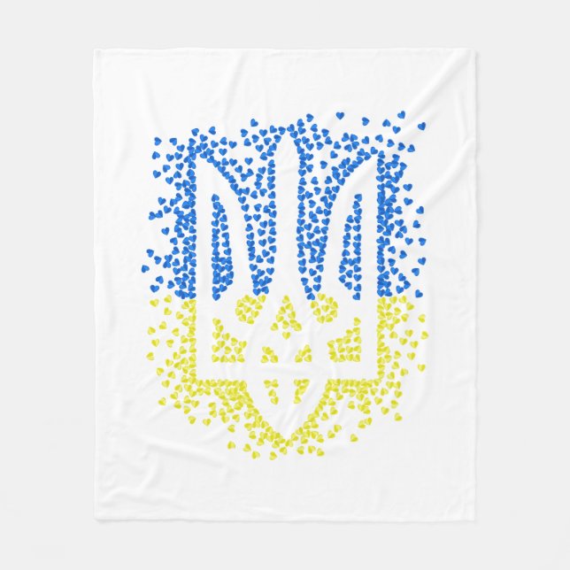 Ukrainian emblem trident tryzub scattering hearts fleece blanket (Front)
