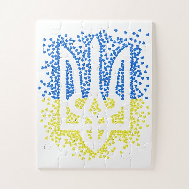 Ukrainian emblem trident tryzub scattering hearts jigsaw puzzle (Vertical)