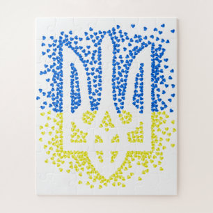 Ukrainian emblem trident tryzub scattering hearts jigsaw puzzle