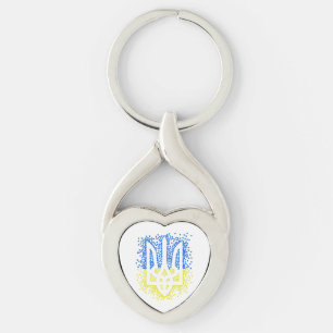 Ukrainian emblem trident tryzub scattering hearts key ring