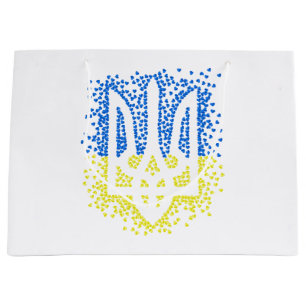 Ukrainian emblem trident tryzub scattering hearts large gift bag