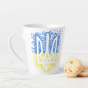 Ukrainian emblem trident tryzub scattering hearts latte mug