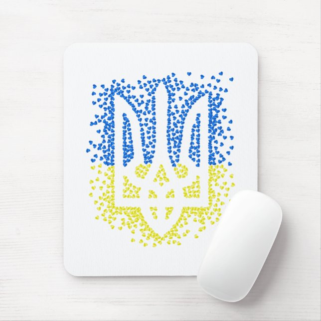 Ukrainian emblem trident tryzub scattering hearts mouse pad (With Mouse)