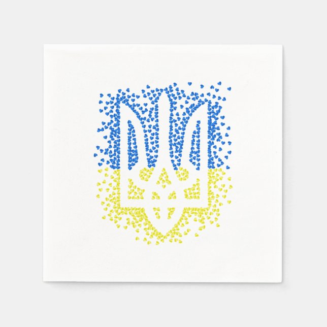 Ukrainian emblem trident tryzub scattering hearts napkin (Front)