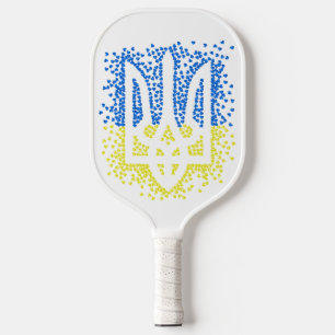 Ukrainian emblem trident tryzub scattering hearts pickleball paddle