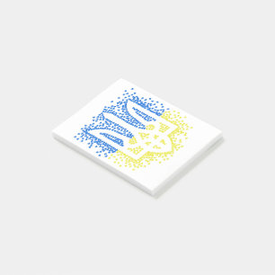 Ukrainian emblem trident tryzub scattering hearts post-it notes