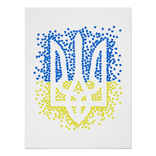 Ukrainian emblem trident tryzub scattering hearts poster (Front)