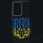 Ukrainian emblem trident tryzub scattering hearts samsung galaxy case<br><div class="desc">Ukrainian national emblem trident tryzub contour made of many scattering blue and yellow hearts</div>