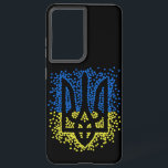 Ukrainian emblem trident tryzub scattering hearts samsung galaxy case<br><div class="desc">Ukrainian national emblem trident tryzub contour made of many scattering blue and yellow hearts</div>