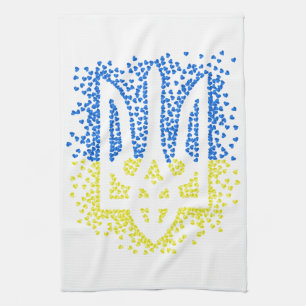 Ukrainian emblem trident tryzub scattering hearts tea towel