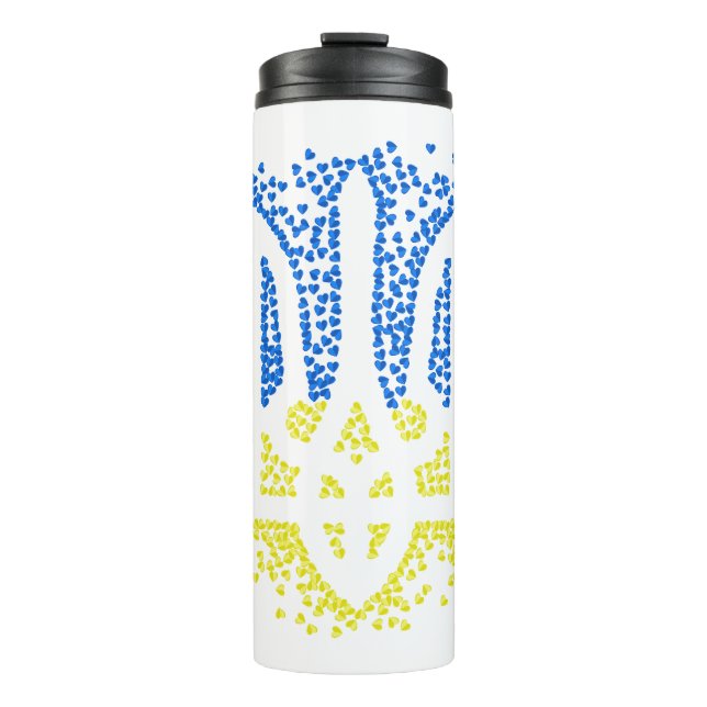 Ukrainian emblem trident tryzub scattering hearts thermal tumbler (Front)
