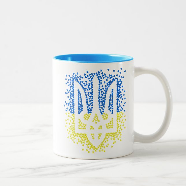 Ukrainian emblem trident tryzub scattering hearts Two-Tone coffee mug (Right)